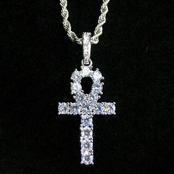 ANKH FULL DIAMONDS CZ 18K GOLD CHAIN MADE IN ITALY